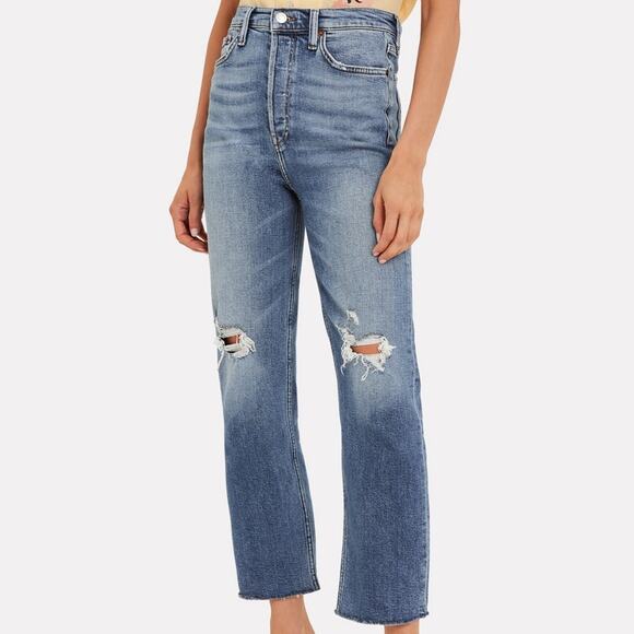 NWOT Re/Done Straight Leg Jean Size 25 Ultra High Rise 70s Stove Pipe Distressed - Picture 11 of 16